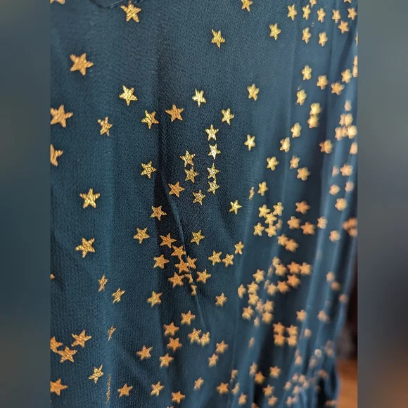 Emerald green with gold foil stars midi sleeveless dress - Picture 8 of 13